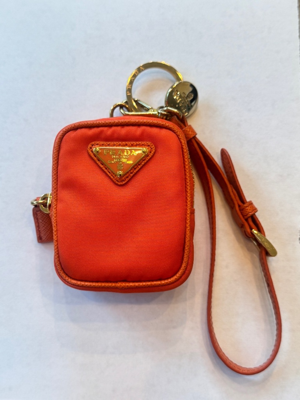 Prada Re-Edition 1978 Re-Nylon Mini Pouch Keychain Arancio Orange 1TT200